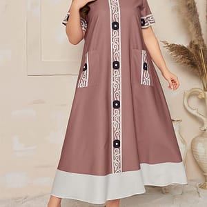 Plus Size Color Block Printed Dress With Double Pockets Clothing, Shoes & Jewelry Shop Online at Dubai Trades