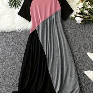 Plus Size Colorblock Loose Dress, Casual Short Sleeve Dress For , Women’s Plus Size Clothing Clothing Shop Online at Dubai Trades
