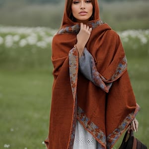 Plus Size Ethnic Pattern Hooded Shawl Top, Elegant Warm Open Front Cover For Winter & Fall, Women’s Plus Size Clothing Clothing Shop Online at Dubai Trades