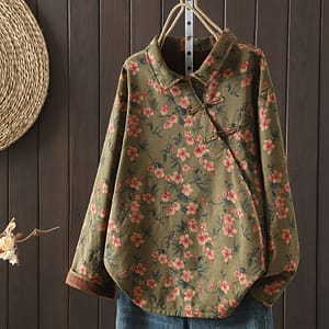 Plus Size Floral Print Collar Shirt, Chinese Top For Fall & Winter, Women’s Plus Size Clothing Clothing Shop Online at Dubai Trades