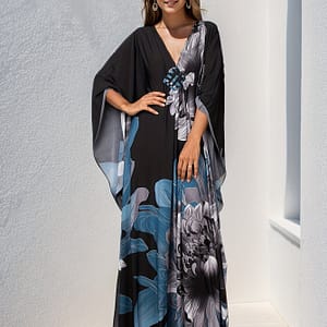 Plus Size Floral Print Dress, Casual V Neck Batwing Sleeve Dress, Women’s Plus Size Clothing For Ramadan Clothing Shop Online at Dubai Trades