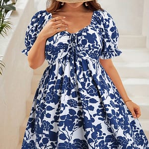 Plus Size Floral Print Dress, Elegant Puff Sleeve V Neck Dress For , Women’s Plus Size clothing Clothing Shop Online at Dubai Trades