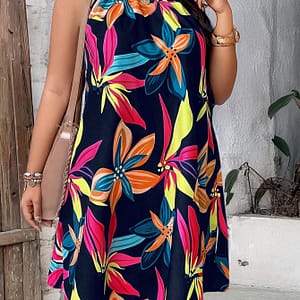 Plus Size Floral Print Halter Dress, Vacation Sleeveless Dress For , Women’s Plus Size Clothing Clothing Shop Online at Dubai Trades