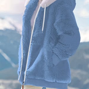 Plus Size Fuzzy Hooded Pockets Coat, Casual Long Sleeve Zipper Outwear For Fall & Winter, Women’s Plus Size clothing Clothing Shop Online at Dubai Trades