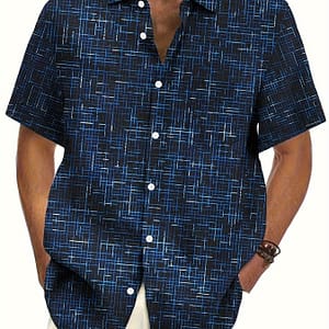 Plus Size Men’s Creative Checkered Pattern Graphic Print Shirt For Summer, Trendy Casual Short Sleeve Shirt Clothing, Shoes & Jewelry Shop Online at Dubai Trades 2