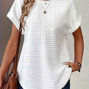 Plus Size Plaid Textured Solid T-shirt, Casual Short Sleeve Top For , Women’s Plus Size Clothing Clothing Shop Online at Dubai Trades
