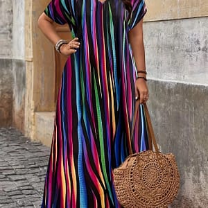 Plus Size Print V Neck Loose Dress, Casual Short Sleeve Dress For , Women’s Plus Size Clothing Clothing Shop Online at Dubai Trades