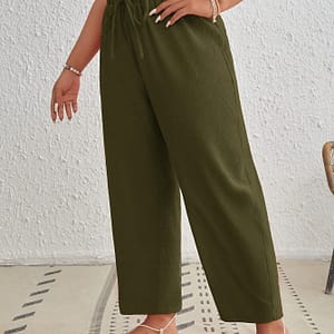 Plus Size Solid Color Paperbag Waist Pants, Casual Tie Front Pants For , Women’s Plus Size Clothing Clothing Shop Online at Dubai Trades