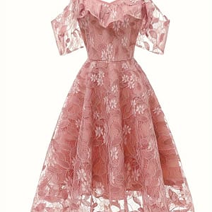 Plus Size Solid Floral Lace Stitching Cold Shoulder Dress, Elegant Backless Ruffle Trim Swing Dress For , Women’s Plus Size Clothing Clothing Shop Online at Dubai Trades