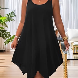 Plus Size Solid Irregular Hem Cami Dress, Casual Sleeveless Dress For , Women’s Plus Size Clothing Clothing Shop Online at Dubai Trades