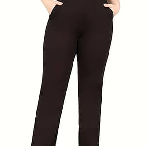 Plus Size Solid Pocket Straight Leg Pants, Casual High Waist Pants For Spring & Fall, Women’s Plus Size Clothing Clothing Shop Online at Dubai Trades