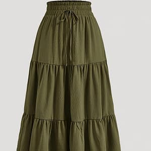 Plus Size Solid Ruched Tiered Skirt, Casual Elastic Waist Midi Skirt For , Women’s Plus Size Clothing Clothing Shop Online at Dubai Trades