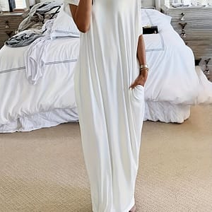 Plus Size Solid Slant Shoulder Pocket Dress, Short Sleeve Long Length Dress For , Women’s Plus Size Clothing Clothing Shop Online at Dubai Trades