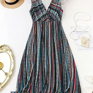 Plus Size Stripe Print Dress, Vacation V Neck Sleeveless Dress For , Women’s Plus Size Clothing Clothing Shop Online at Dubai Trades