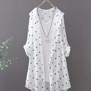 Polka- Button Front Shirt, Casual Long Sleeve Semi-sheer Thin Blouse For , Women’s Clothing Blouses Shop Online at Dubai Trades