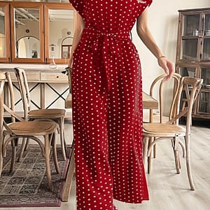 Polka Dot Tie Waist Jumpsuit, Elegant Batwing Sleeve Wide Leg Pocket Jumpsuit For , Women’s Clothing Clothing Shop Online at Dubai Trades