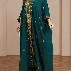 Polyester V-neck Tribal Pattern Woven Non-stretch Long Caftan, Middle East Golden Tassel, Batwing Sleeve, Plus Size, All Season Clothing, Shoes & Jewelry Shop Online at Dubai Trades