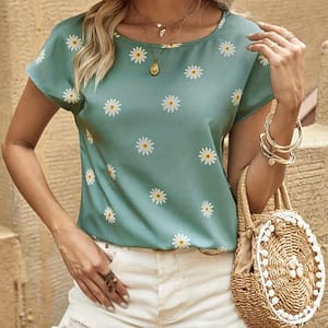 Print Blouse With Batwing Sleeves – Lightweight Polyester, Round Neck, Non-stretch, Machine Washable – Summer Blouses Shop Online at Dubai Trades
