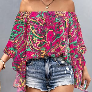 Print Blouse With Ruffle Sleeves – Polyester, Machine Washable, Ideal For Events Blouses Shop Online at Dubai Trades