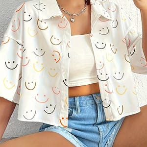 Print Button Front Shirt, Elegant Short Sleeve Lapel Shirt For Vacation, Women’s Clothing Blouses Shop Online at Dubai Trades