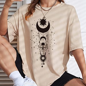 Print Drop Shoulder T-shirt, Short Sleeve Crew Neck Casual Top For , Women’s Clothing Clothing Shop Online at Dubai Trades