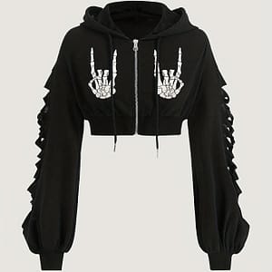 Print Halloween-themed Hoodie For Women – Distressed Long Sleeve, Polyester, Machine Washable Clothing Shop Online at Dubai Trades