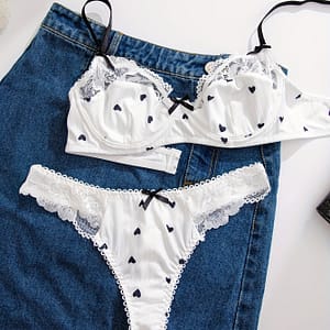 Print Lace Trim Bra And Panty Set – Polyester Blend, Non-transparent, Hand Washable Lingerie Ensemble, Casual Lingerie|elegant Intimate Set| Lace Design, Lingerie Set Clothing Shop Online at Dubai Trades