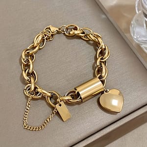 Punk Chunky Golden Color Thick Chain Stainless Steel Bracelets Heart Love Pendant Wrist Jewelrynew Year’s Gifts Valentine’s Day Gifts Bracelets Shop Online at Dubai Trades