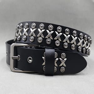 Punk Rock Genuine Leather Cowhide Belt With Metal Rivets – Square Buckle, Standard Size Accessories Shop Online at Dubai Trades