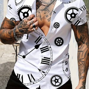 Retro Clocks Random Print Men’s All- Short Sleeve Lapel Shirt, Top Casual Button-Down Shirts Shop Online at Dubai Trades