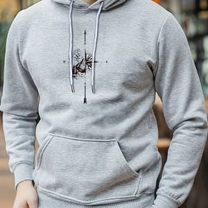 Retro Compass Print Hoodie, Cool Hoodies For Men, Men’s Casual Graphic Design Pullover Hooded Sweatshirt With Kangaroo Pocket Streetwear For Winter Fall, As Gifts Active Shop Online at Dubai Trades