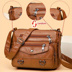 Retro Multi Pockets Crossbody Bag, Soft Leather Shoulder Bag, Heart Decor Purse For Women Clothing, Shoes & Jewelry Shop Online at Dubai Trades