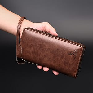 Retro Pu Leather Solid Color Wallet With Wrist Strap, Long Zippered Wallet With Multi-card Slots, Ideal Gift For Boyfriend Accessories Shop Online at Dubai Trades