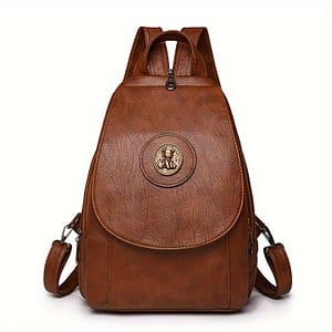 Retro Women’s Synthetic Leather Backpack – Adjustable Straps, Multiple Compartments, Magnetic Closure, Denim In Brown, Beige, For Daily Use Or Work Clothing, Shoes & Jewelry Shop Online at Dubai Trades