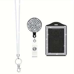 Rhinestone Bling Lanyard With Id Badge Holder Lanyard For Id Badge Diamond Crystal Id Card Holder Retractable Sparkly Lanyard With Metal Clasp Key Ring For Women Badge Holders Shop Online at Dubai Trades