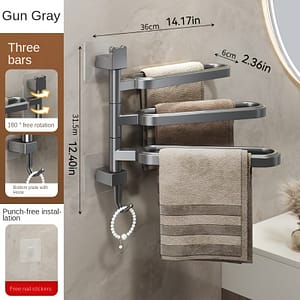 Rotating Towel Rack With 3 Swivel Bars – Wall Mounted Towel Holder, No Drill Installation, Abs Plastic, Waterproof And Rustproof, For Bathroom Storage Bath Shop Online at Dubai Trades