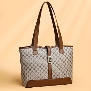 Rubin Women’s Large Capacity Tote Bag – Coffee & Gray With Golden-tone Hardware, Zipper Closure & Detachable Adjustable Shoulder Strap For Work, Travel, Everyday Use Clothing, Shoes & Jewelry Shop Online at Dubai Trades
