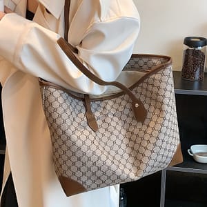 Rubin Women’s Large Tote Bag – Coffee/grey/white With Geometric Pattern, Zipper Closure & Polyester Lining, Spacious , Travel, Daily Use Clothing, Shoes & Jewelry Shop Online at Dubai Trades