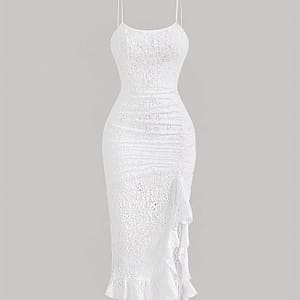 Ruffle Hem Solid Hollow Dress, Casual Backless Spaghetti Strap Slim Cami Dress For , Women’s Clothing Wedding Graduation Engagement Occasion Party Holiday Vacation Birthday Clothing Shop Online at Dubai Trades