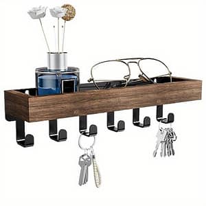 Rustic Wooden Key Holder With Tray And 6 Hooks, Wall Mounted Key Rack, Mail Organizer For Entryway, Bedroom, Office, Mudroom Decor Home & Kitchen Shop Online at Dubai Trades