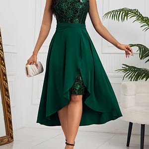 Sequined High Low Ruffle Hem Dress, Elegant Crew Neck Sleeveless Aline Dress For , Women’s Clothing Clothing Shop Online at Dubai Trades