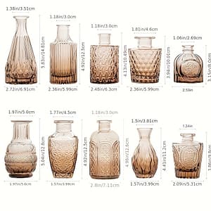 Set Of 10 Amber-colored Bud Vases Set, Vintage Embossed Glass Vases Home Decor Vases, Fall Decor Home & Kitchen Shop Online at Dubai Trades