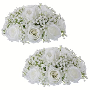 Set Of 2 Artificial Rose And ‘s Breath Bouquets, Wedding Centerpieces And Table Decorations. Kissing Balls Are Ideal For Diy Parties And Home Decor Artificial Flowers Shop Online at Dubai Trades