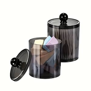 Set Of 2 Black Swab Containers For The Bathroom – -saving Organizer For Swabs And Pads, Your Vanity Countertop, Storage Bins For Home Organization Bath Shop Online at Dubai Trades