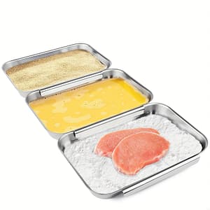 Set Of 3 Breading Pans, Stainless Steel Breading Set For Marinating Meat, Chicken, Fish, Food Prep Trays, Coating Trays Used To Baking Cake, Oven Safe Bread Pans Shop Online at Dubai Trades