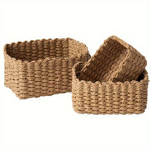 Set Of 3 Paper Rope Storage Baskets For Organizing Container Bins For Shelves Cupboards Drawer, Small Woven Basket Baskets, Bins & Containers Shop Online at Dubai Trades