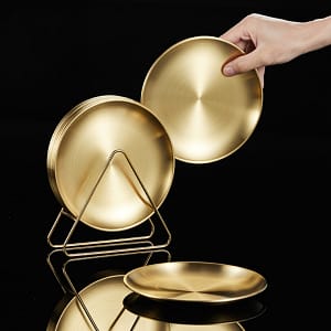 Set Of 6 Korean-style Stainless Steel Shallow Round Plates, Food-grade For Barbecue, Hot Pot, And Grilled Meat, Suitable For Restaurants, Includes A Storage Rack. Dining & Entertaining Shop Online at Dubai Trades