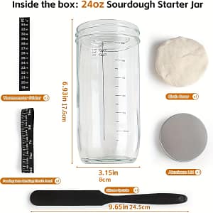 Set, Sourdough Starter Kit, 24oz Glass Jar With With Date Marked Feeding Band, Thermometer, Cloth Cover & Metal Lid, Home Baking Supplies Bakeware Shop Online at Dubai Trades