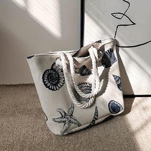 Shell Pattern Canvas Tote Bag, Marine Travel Beach Bag, Lightweight Shoulder Bag Clothing, Shoes & Jewelry Shop Online at Dubai Trades