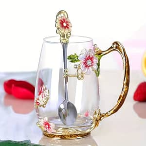 Short And Tall 320ml/350ml Enamel Color Flower Tea Cup, Household Glass Water Cup For Office Juice Cup, Gift Cup Suitable For Office Home Party Dining & Entertaining Shop Online at Dubai Trades 2